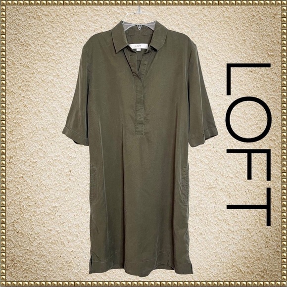 Loft Olive Green Lyocell Dress Small - Picture 1 of 12